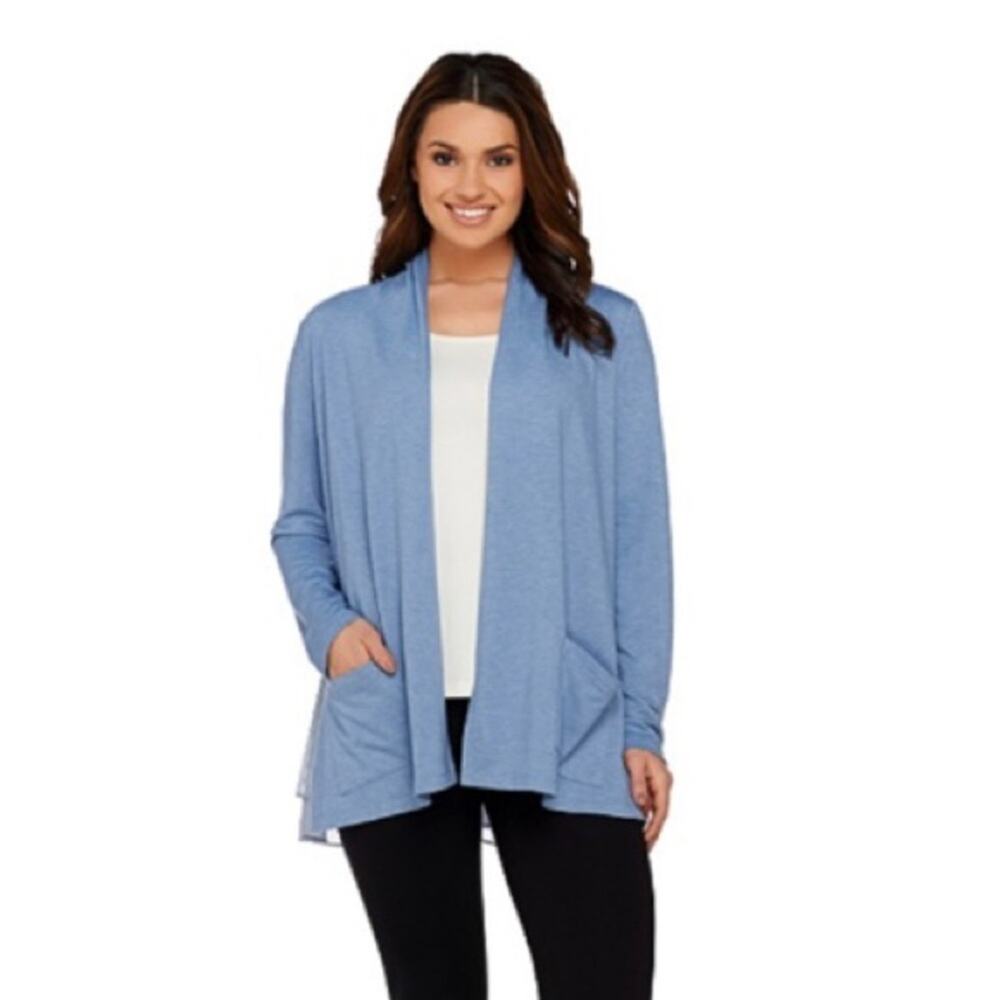 LOGO Lori Goldstein Pale Blue Layered Hem Open Cardigan Size S